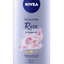 Load image into Gallery viewer, Nivea Body Lotion Oil In Body Lotion Rose & Argan Oil For Dry Skin 400Ml