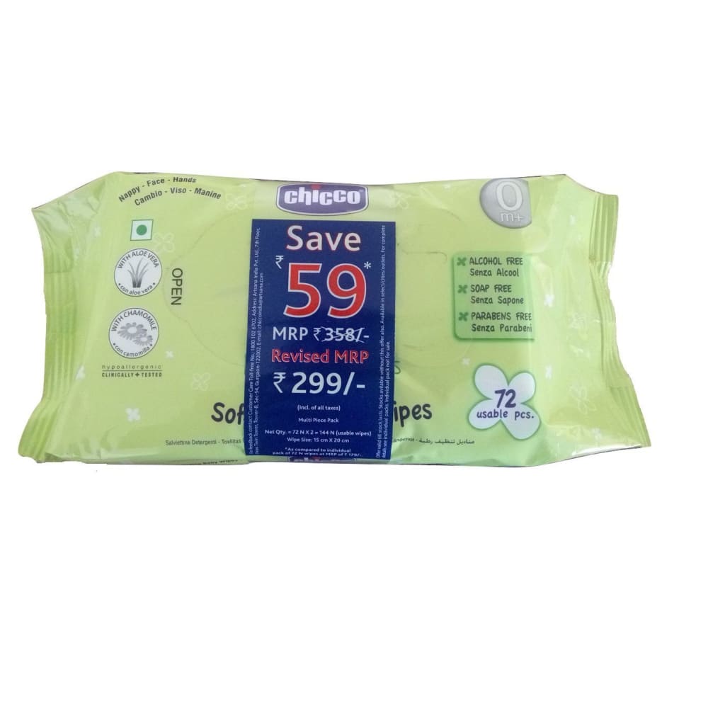 Chicco Baby Moments Wipes No Flip Cover - 144 Pieces