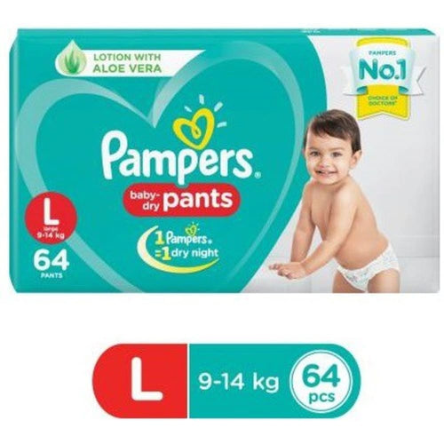 Pampers Baby-Dry Pants Diapers & Nappies Body Lotion With Aloe Vera 64Pc - L