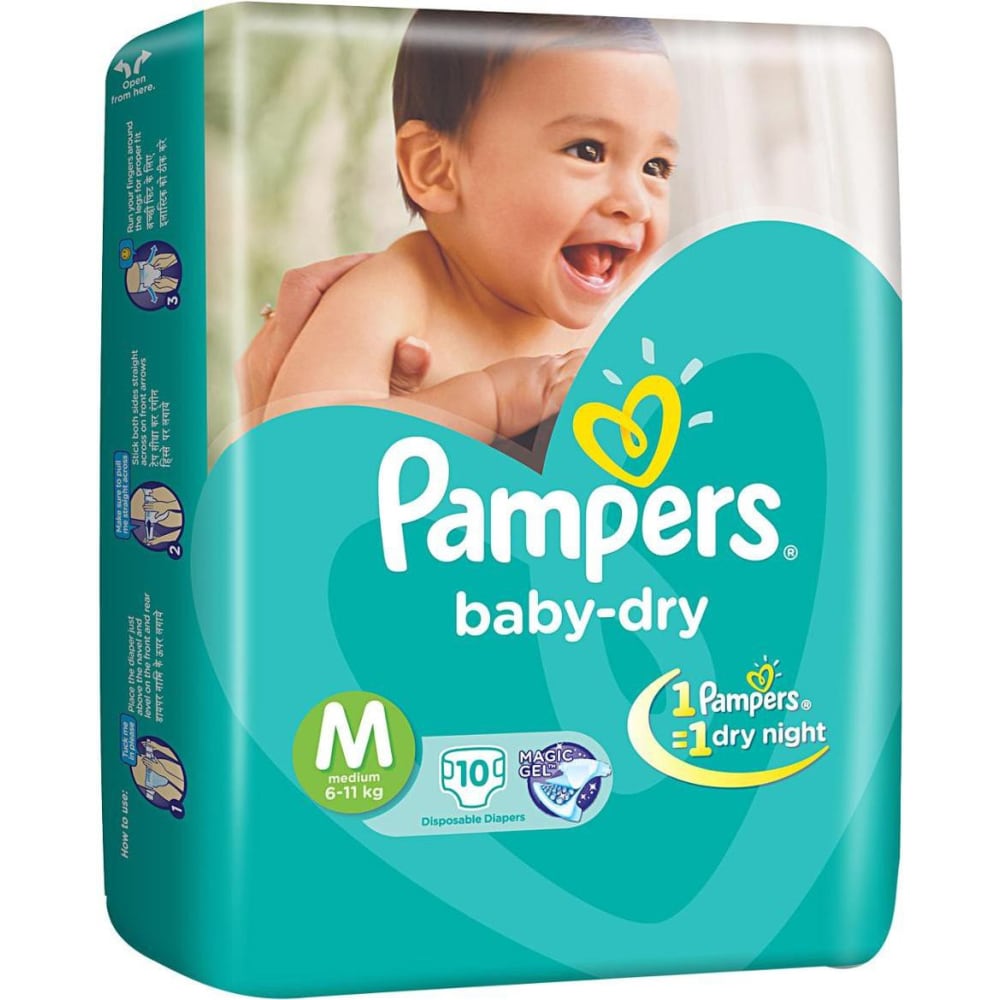 Pampers Baby Dry Diapers & Nappiess Medium 10 Pieces 6 To 11 Kg - M