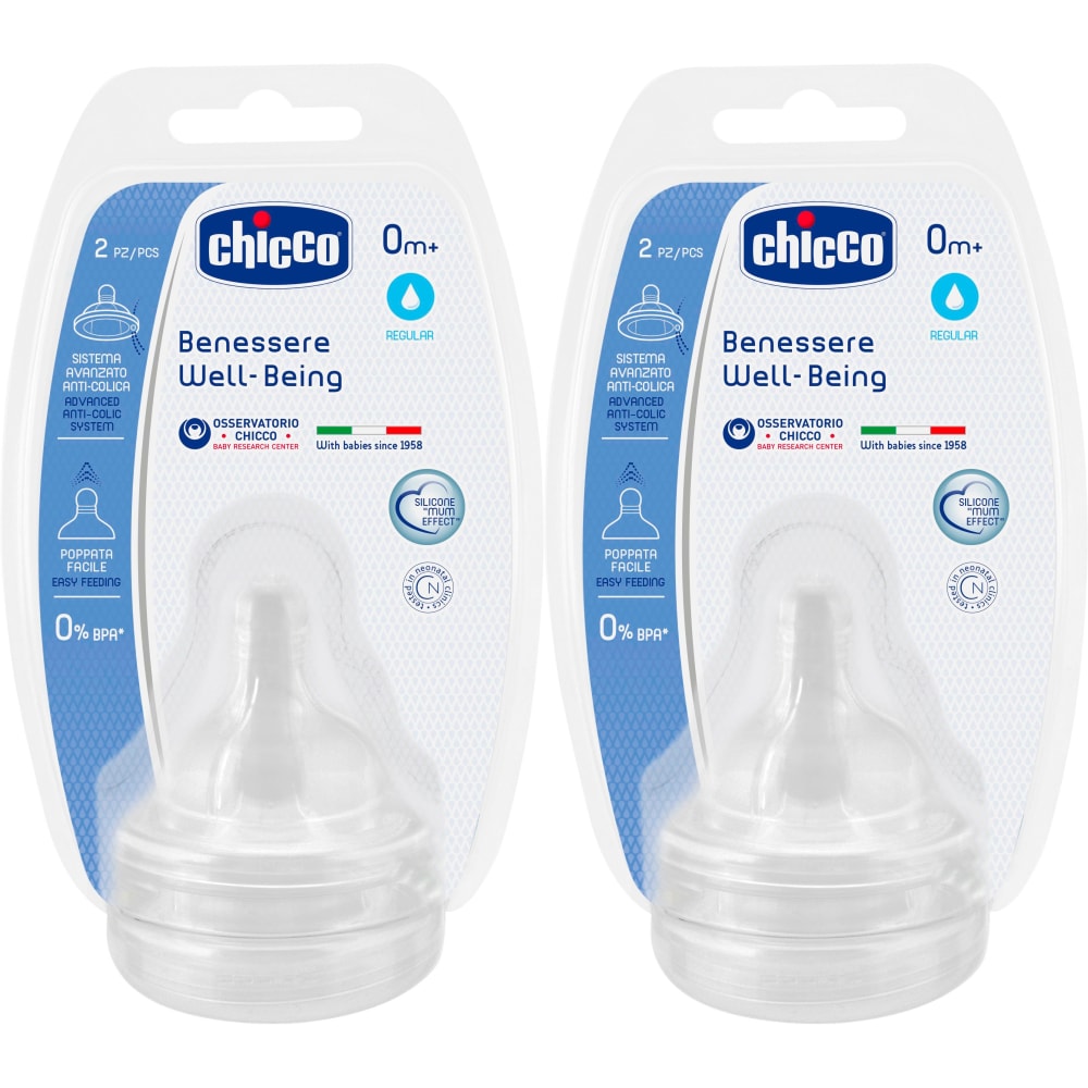 Chicco Wb Teat 0M+ Norm Sil 2Pcs New Born Flow Nipple